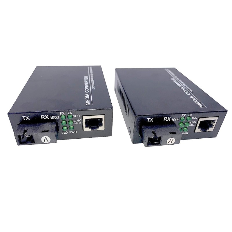 Elfcam - 2 Pack Convertidor Medios Gigabit Ethernet 10/100/1000M  1.25Gb Monomodo SC